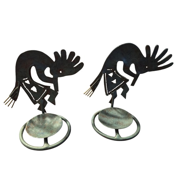 Kokopelli Candle Holder Southwestern Metal Art Candle Wall Sconce Set - Picture 2 of 7